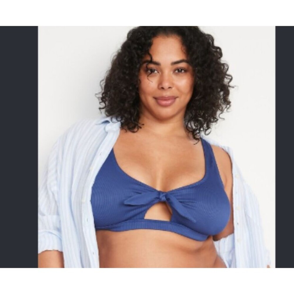 Old Navy Keyhole Tie Front Bikini Top-Size 4X-Ribbed-Lined-Removable Pads-NEW